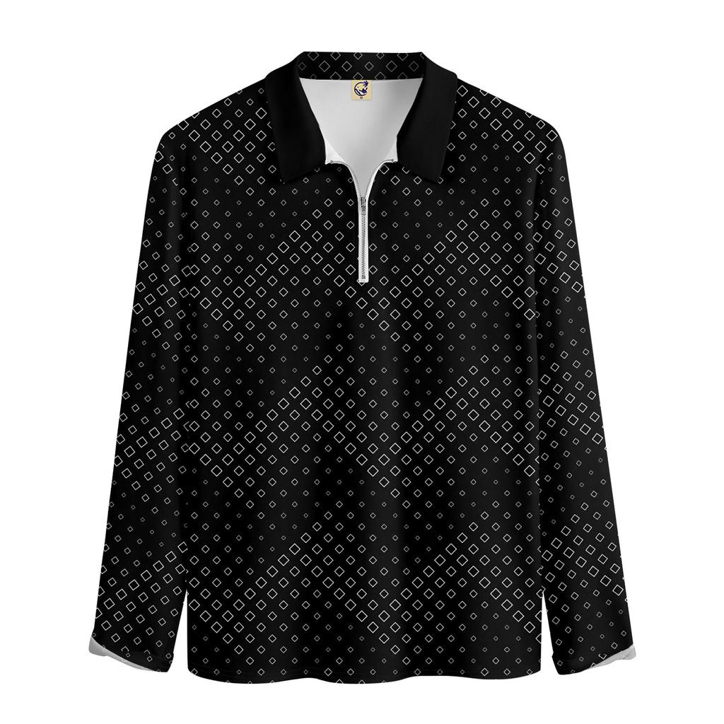 Herren-Revers-Langarm-bedrucktes Freizeit-Oberteil, lockeres Sport-Revers-Hemd