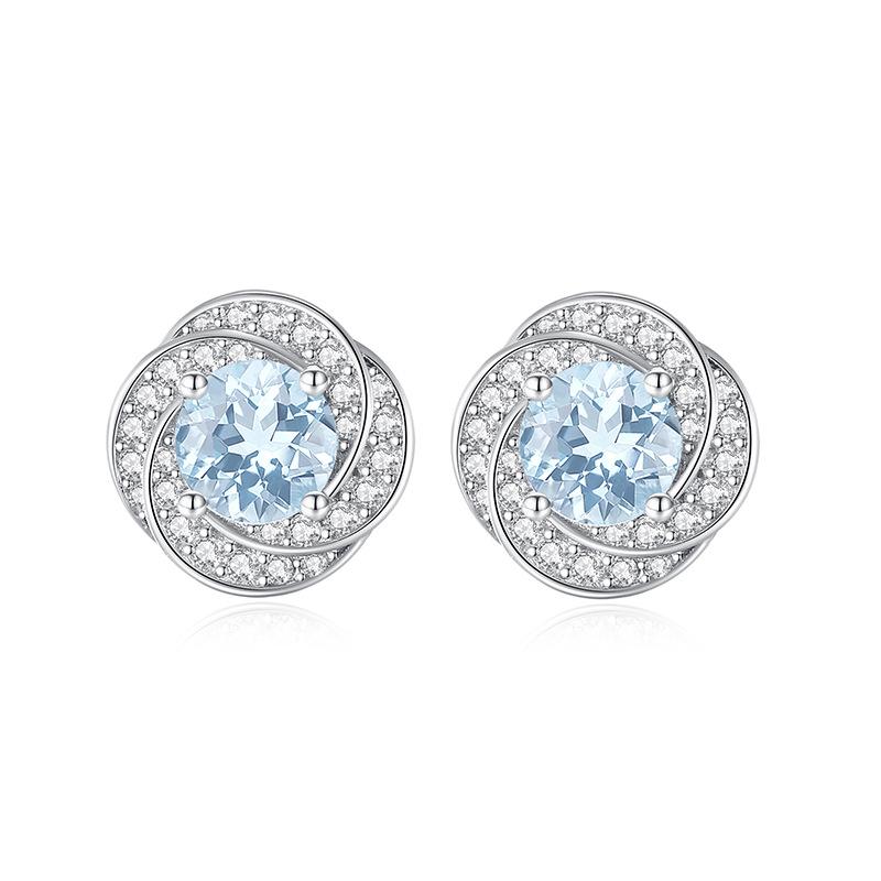 Light Luxury Color Treasure Four-leaf Clover S925 Sterling Silver Stud Earrings Women's Natural Amethyst Stone Olive Stone Topaz Earrings Jewelry Gift