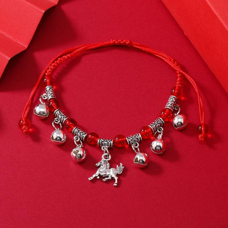 Zodiac red rope woven bell bracelet natal life men's and women's versatile hand rope anklet accessories