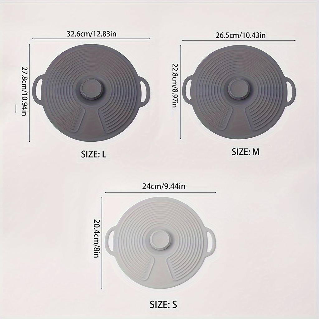 3er Silikon-Deckel-Set, Hitzebeständige Mikrowellenabdeckung, Wiederverwendbare Silikon-Saugdeckel für Schüsseln, Tassen, Teller und Bratpfannen, mit Doppelgriffen