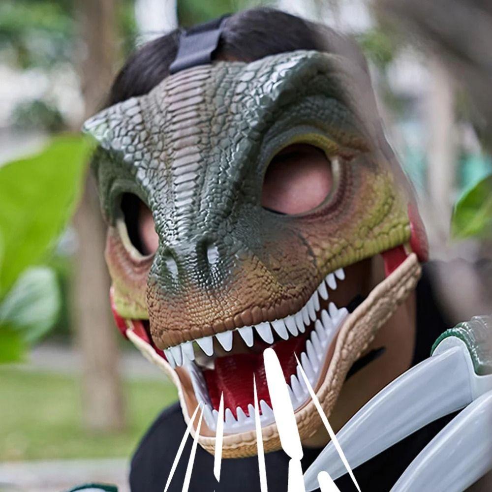 Sound Dinosaur Mask Headwear Movable Mouth Dinosaur Head Face Cover Funny 3D Dinosaur Mask  Props