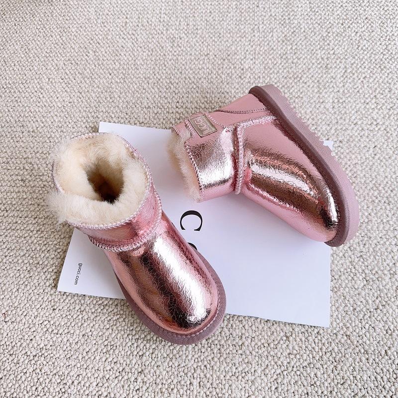 Children's Genuine Leather Snow Boots Sheepskin Fur Integrated Short Boots Waterproof Non-slip Cotton Shoes