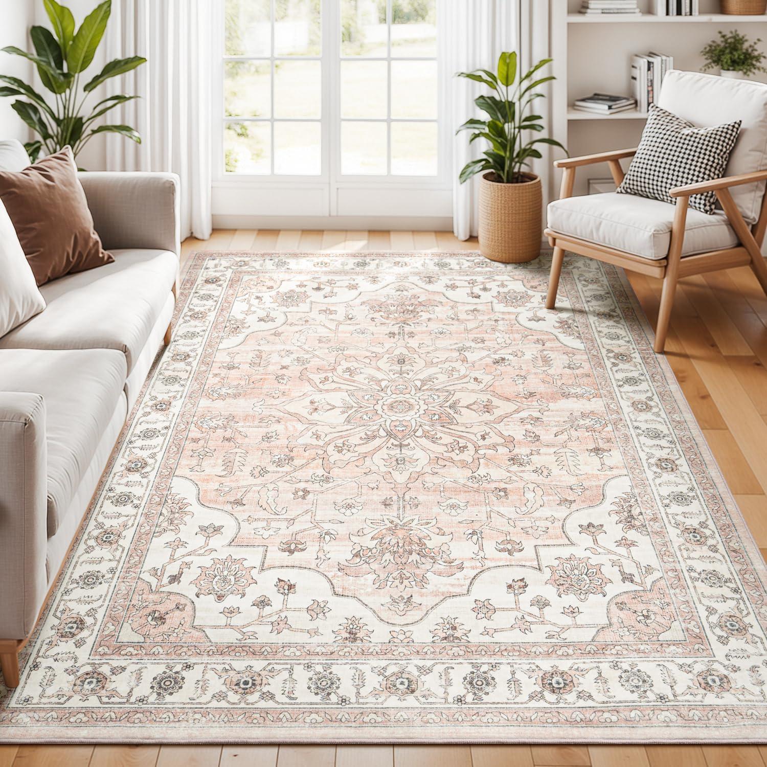 

Vintage Persian Pattern Living Room Large Carpet Dark Green Main Tone with Beige Brown Retro Color Anti-slip Rug for Home Decor 40x60cm