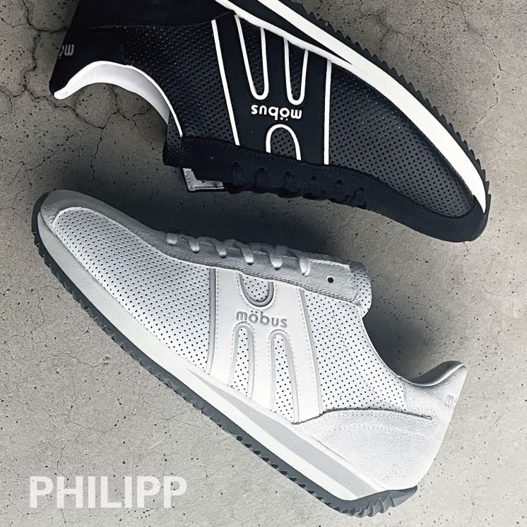 MOBUS Men's Leather Sneakers, Genuine Leather, Sports, Casual, Walking Shoes, Long Legs, Slimming Effect, Current Model, PHILIPP (White, Size 26.5 Cm)