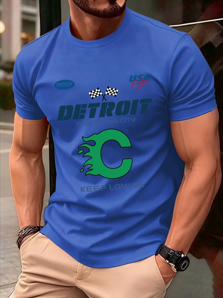 Detroit Usa Sport Pattern Design TShirts Men Cotton Casual Trendy T Shirt Retro Soft Clothing Summer Crewneck Streetwear