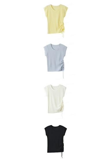 2026 Korean Style Women's Slim Fit Ice Silk Drawstring Knit Top - Short Sleeve Fashion Tee