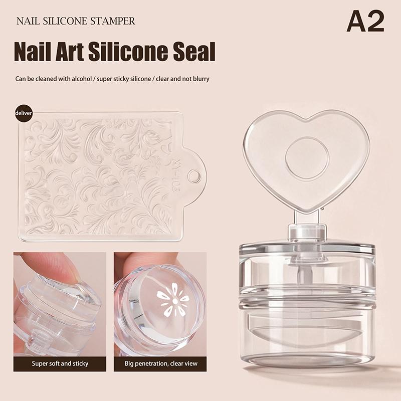 Transparent Nail Stamper And Scraper Set Heart & Flower Shaped Jelly Silicone Head for French Style Nail Art Printing