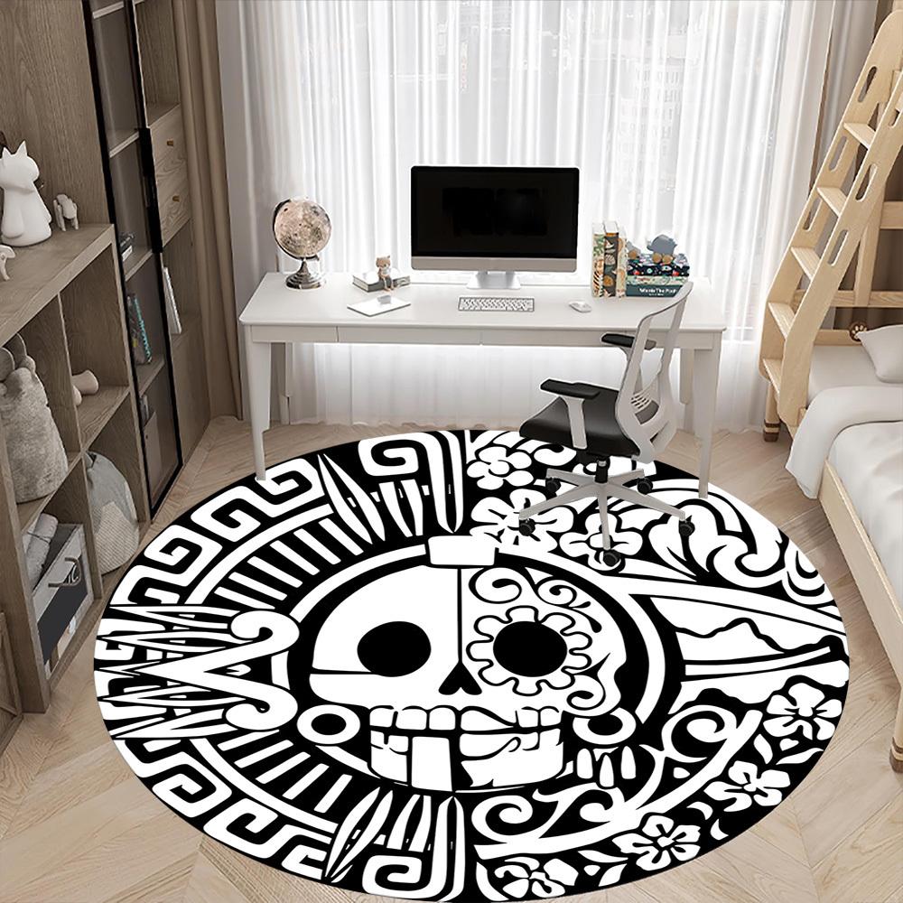 1pc Day of the Dead, Skull Office Round Area Rug,  Mat Suitable For Office, Under Office Chairs Bedroom Living Room Home Decor, Room Deco