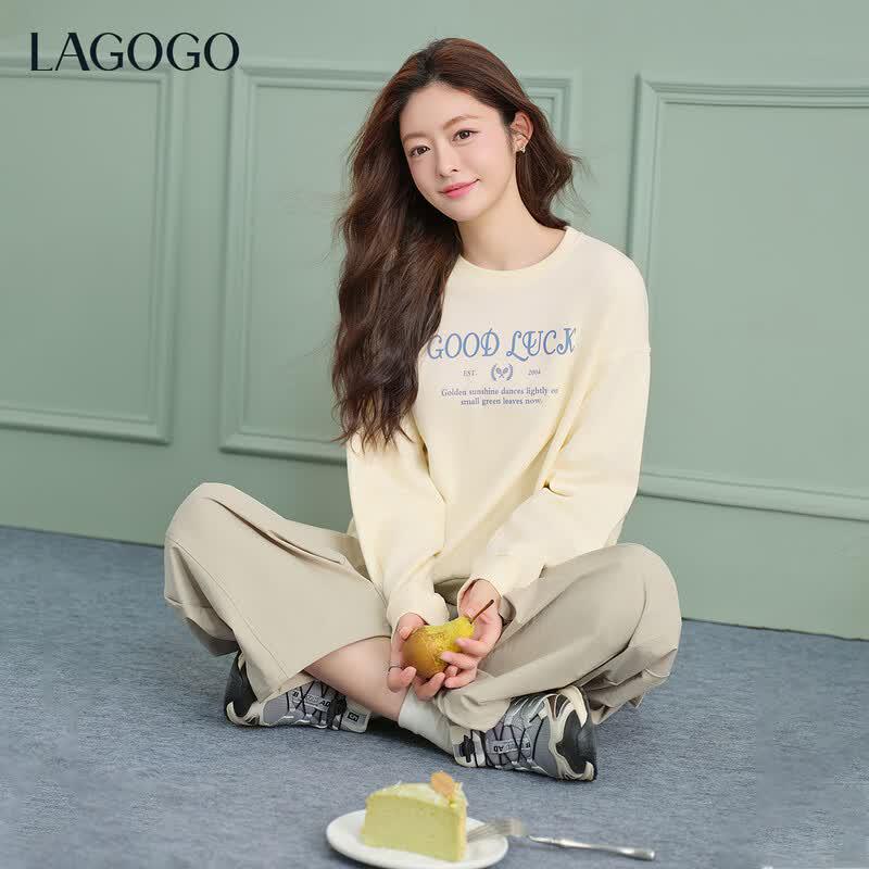 LAGOGO Women s Letter Print Cotton Sweatshirt S светло-желтого