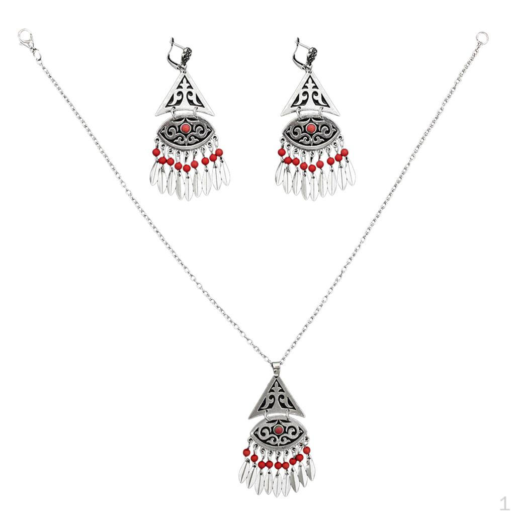 

Бирюзовый комплект ожерелья с кисточками, серьги-клипсы, свадебные женские украшения, рождественский подарок - красный