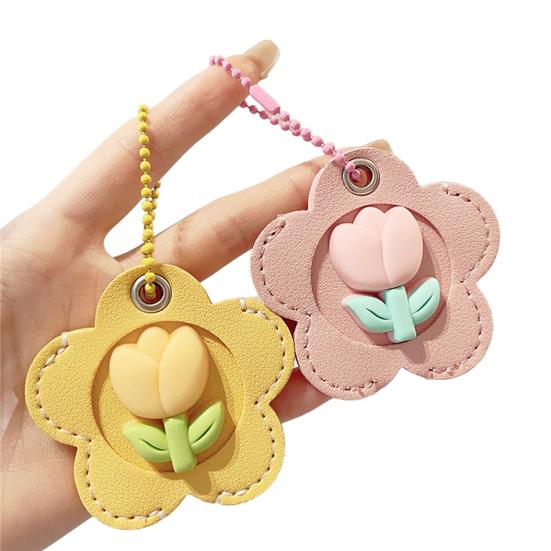 2Pcs Elegant Tulip Key Holder Faux Leather House Shape Keychain