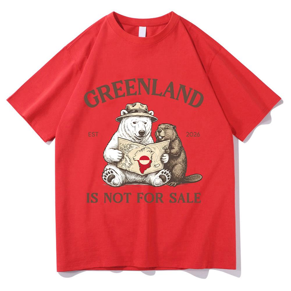 Greenland Is Not for Sale T-Shirt Dear Greenland Animal Cartoon Print Clothing Comfortable 100%Cotton Casual Short Sleeve Unisex Tee Men women clothes XS красный
