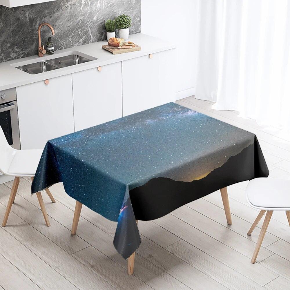 Starry Universe Tablecloth Camping Party  Anti-Stain Waterproof Rectangular Kitchen Dining Table Home Decor