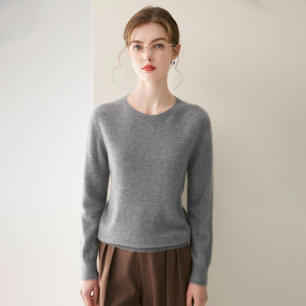 Women's Versatile 100% Cashmere Sweater – Round Neck, Loose Knit Base Layer for Autumn/Winter