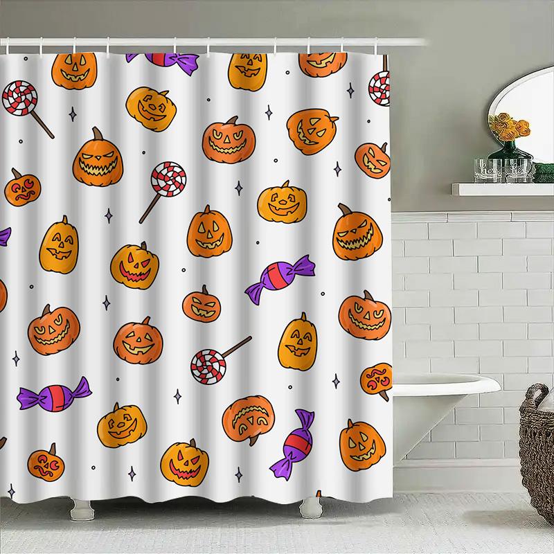 

Tuniu Cute Halloween Shower Curtain With Cartoon Pumpkins And Candy Decorations For Kids Girls Room Bathroom W60H190(CM)-1 Pcs