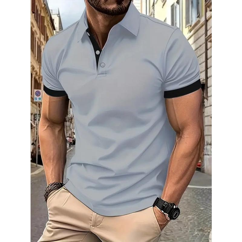 Polo Uomo Slim Fit Stagione Primavera Estate con Bordi a Contrasto Manica Corta Casual Top da Golf