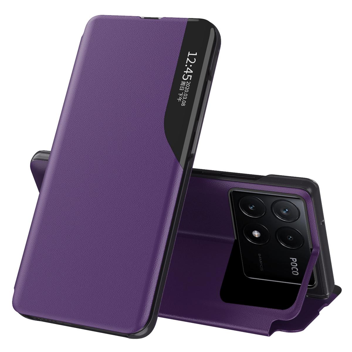 

For Xiaomi Poco X6 Pro 5G/Redmi K70E 5G Phone Cover View Window Foldable Stand Case Purple