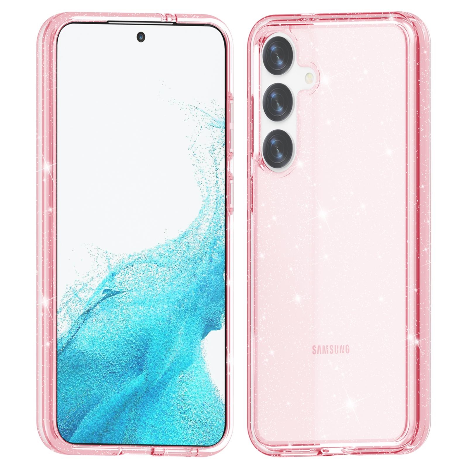 

For Samsung Galaxy S24+ Case PC+TPU Shiny Glitter Phone Cover Pink