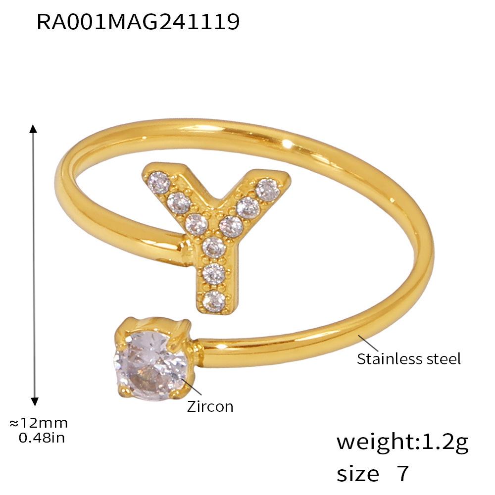 Qiong Yao 26-Letter Zircon Inlaid Jewelry Set: Gold-Plated Titanium Steel Necklace, Bracelet, Ring, and Stud Earrings.