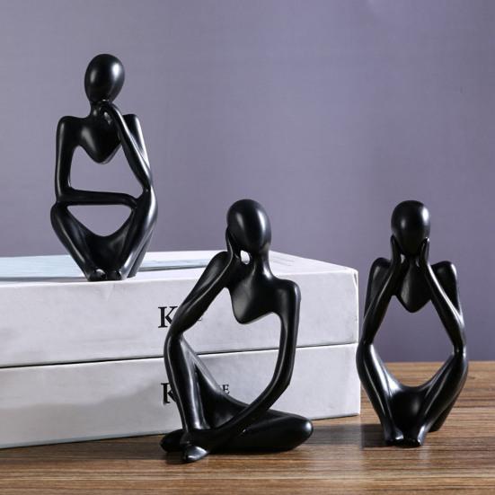 3 Pcs Resin Thinker Style Abstract Statue Collectible Thinking Figure Sculpture for Home Office Bookshelf Desktop Decor