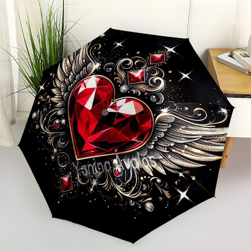 

1pc Winged Ruby Heart Design Umbrella with Plastic Handle,Vibrant Cartoon Pattern,Multi-functional UmbrellaPT001