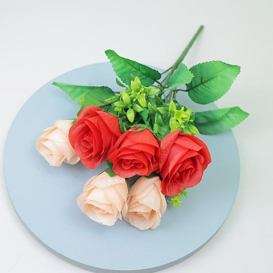 Artificial Rose Flower 6 Heads Fake Silk Floral Arrangement Realistic Rose Bouquet with Long Stem for Bridal Bouquet Valentines Day