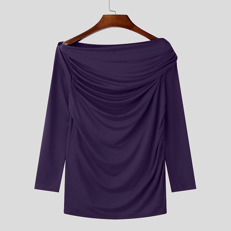 

INCERUN Мужские топы с длинным рукавом, облегающие, с открытыми плечами XL фиолетовый