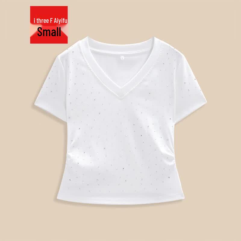 IEF Aiyifu Petite V-Neck Rhinestone Slim T-Shirt S