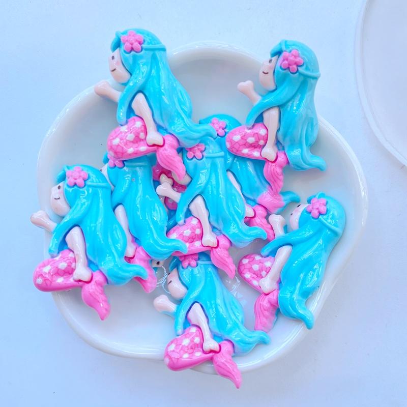 10Pcs New Cute Resin The Mermaid Princess Series Flat Back Fit Phone Deco Parts Embellishments for Hair Bows Accessories