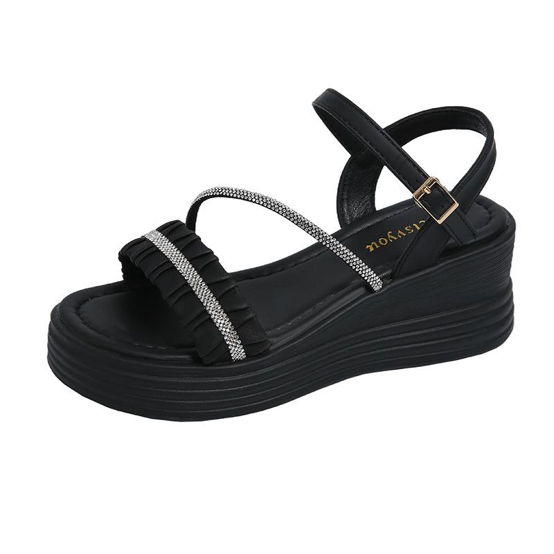 2025 New Women's Sandals One-button Summer Sweet Fashion Thick-soled Non-slip and Thin Versatile Open-toed Roman Shoes
