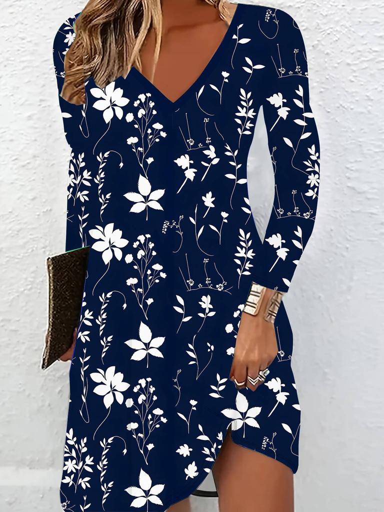 3D Flower Printed Long Sleeves Dress Exclusive Trendy Item for Women in Autumn & Winter