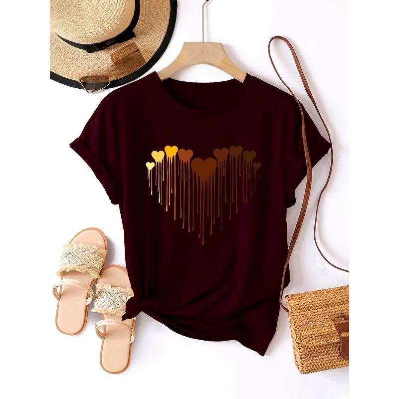 Women's 3D Digital Printed Small Fresh Heart Round Neck Short Sleeved T-shirt