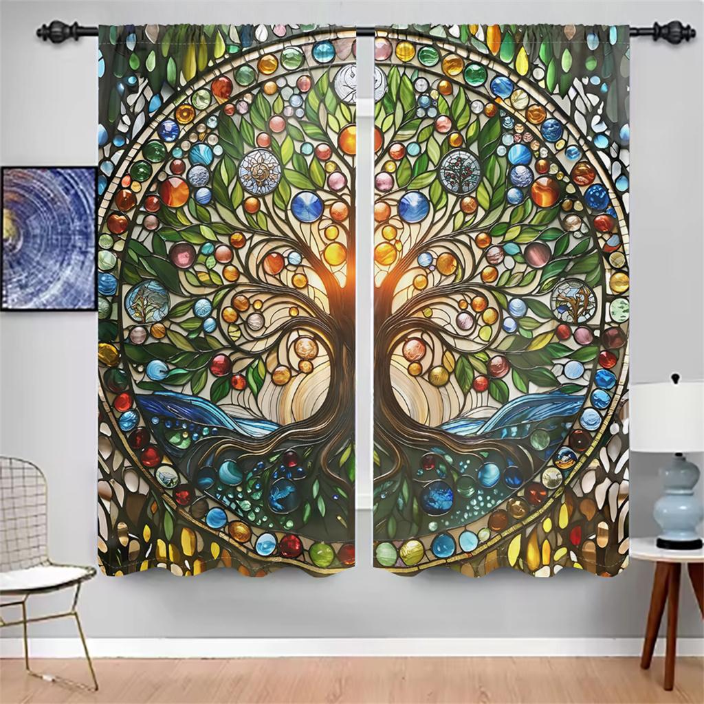

2 шт. Шторы «Волшебное дерево» 3D Красочный узор стеклянной мозаики Гостиная Спальня Балкон Солнцезащитные Художественный декор Шторы 29.5W65H(inch)x2Pcs&Rod Pocket