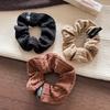 Retro pattern large intestine hair band women's knitted French solid color cloth hair rope coffee head rope hair