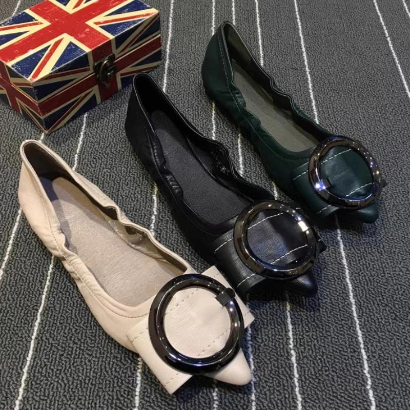 Fashion Fashion Metal Decoration Soft Sole Flat Sandals Women Sexy Pointed Toe Shallow Mouth Designer Shoes Comfort Non-slip Office Shoe