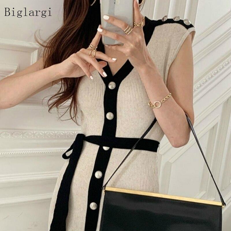 Elegante vestido largo de punto a rayas mujeres Verano V Cuello Vestidos  sin mangas Damas Coreanas Vestidos de un solo pecho Mujer 2021 comprar a  buen precio — entrega gratuita, reseñas reales