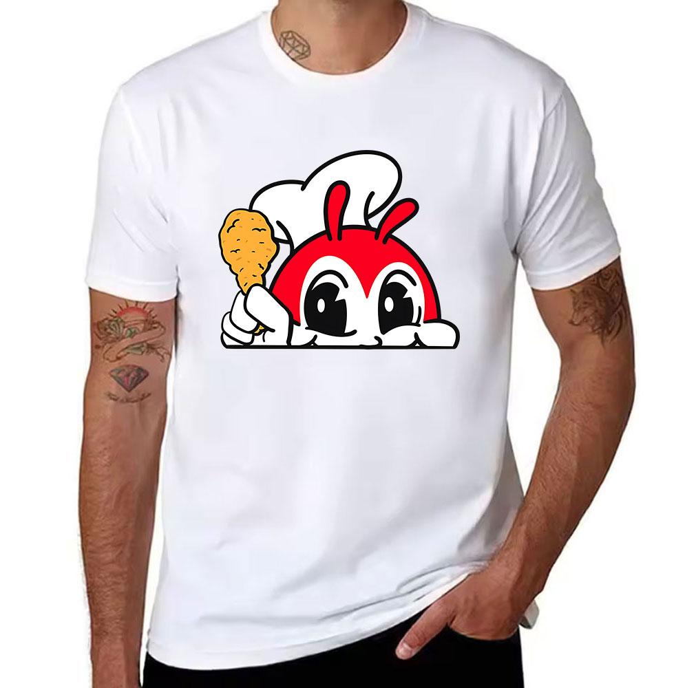 Unisexs Cotton Tshirt With Jollibee Fried Chicken Print Casual Cartoon Graphic Tee For Fast Food Lovers