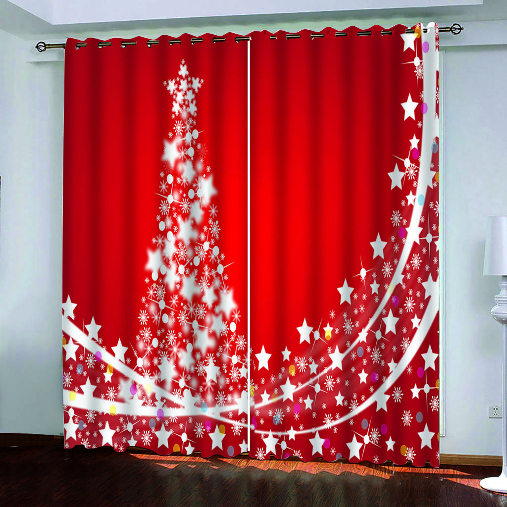 Christmas Golden Bell Polyester Curtains Luxury Living Room Drape for Kitchen Home Decor