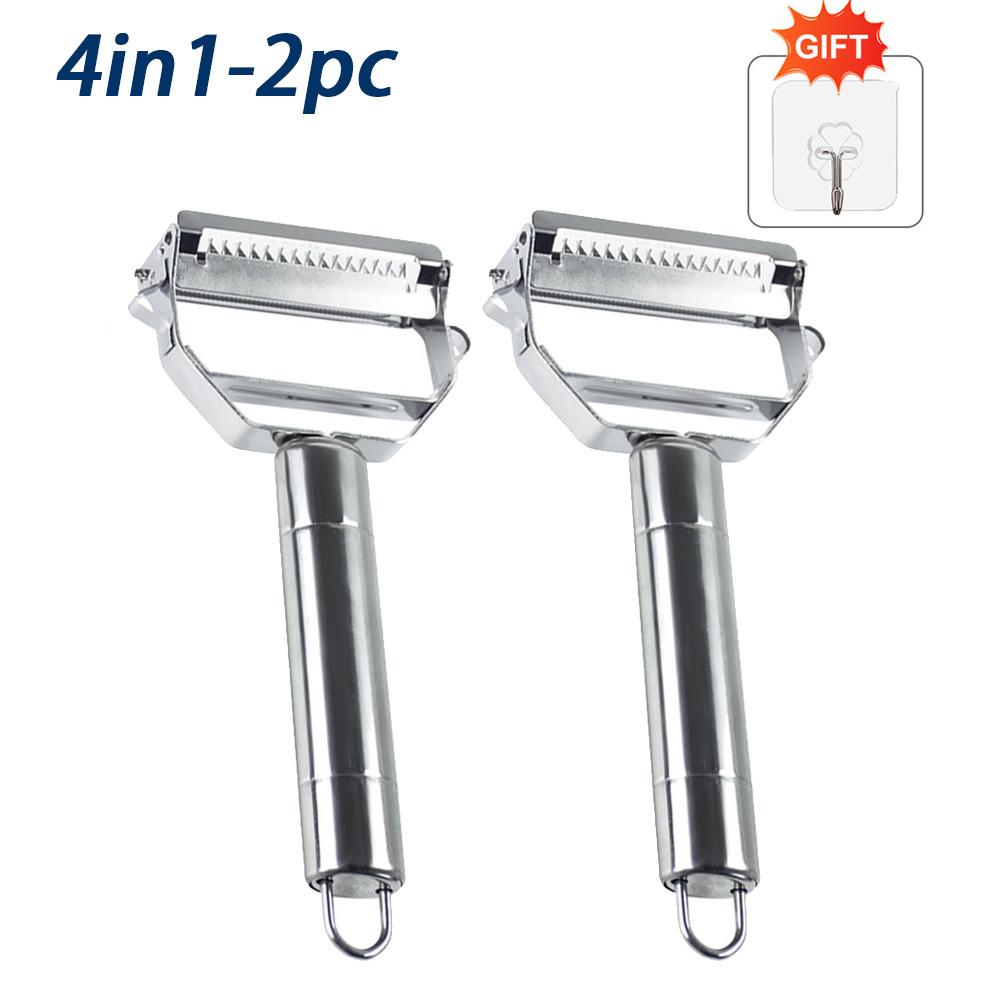 Stainless Steel Vegetable Peeler 4-in-1 Multi-Function Kitchen Tool with Anti-Slip Ergonomic Handle for Potato Carrot Cucumber
