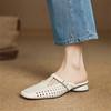 Fashion New Summer Slippers Genuine Leather Slippers for Women Fashion Hollow Out Mules Square Toe Low Heels Cover Toe Slippers Sandals