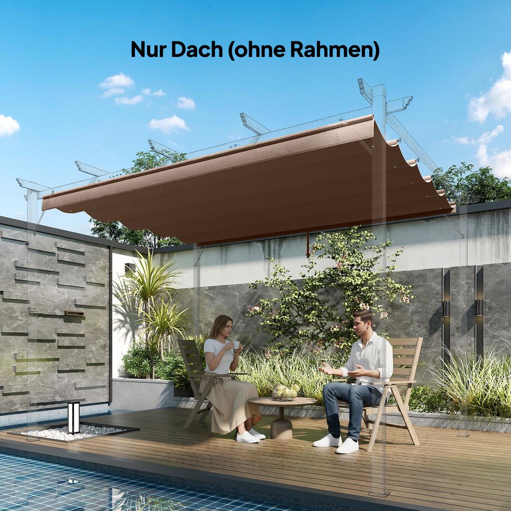 Retractable Pergola Cover, 3.5 X 2.6 M Replacement Canopy Fabric for 4 X 3 M Frame, Roof Top Only, Brown