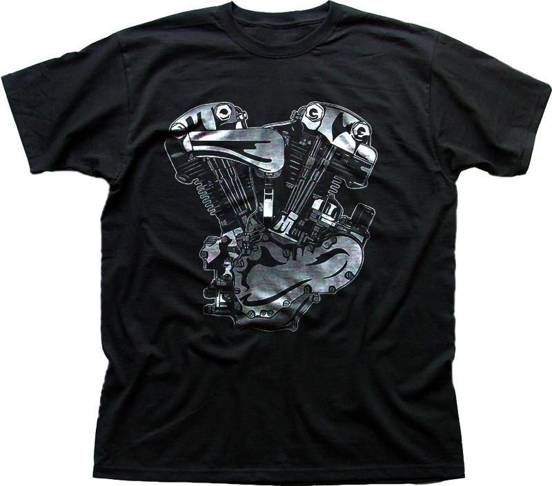 Футболка с принтом V-Twin мотоциклетный двигатель Harley Indian черная 0209 XL