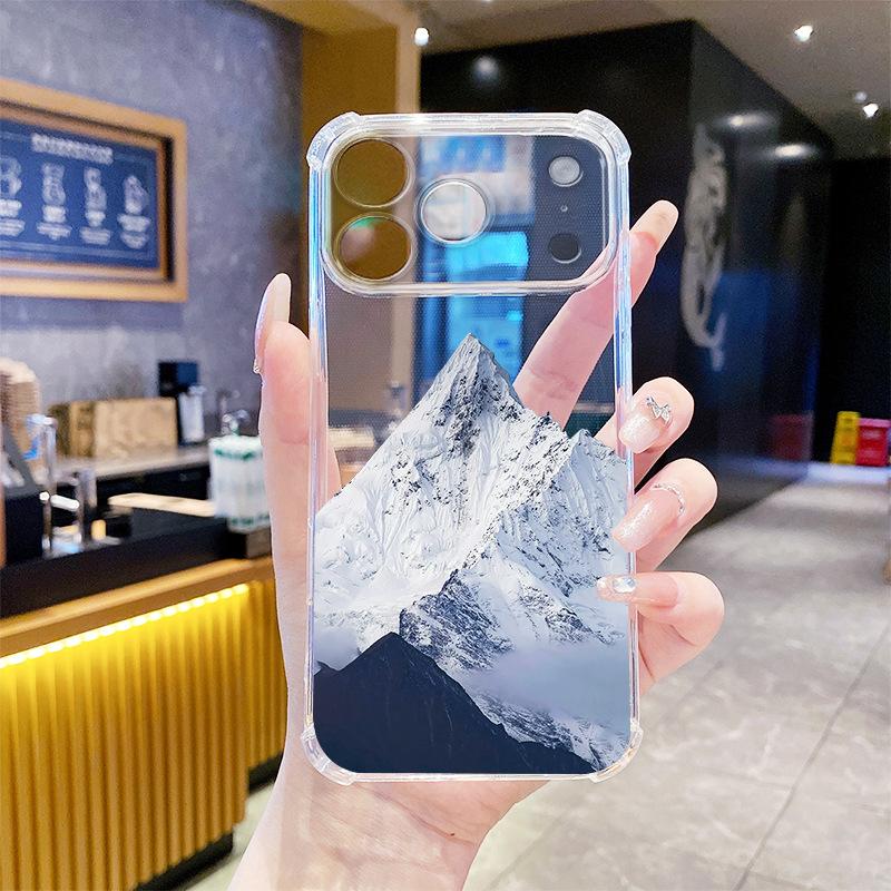 Foreign trade explosion Snow mountain scenery Apple 17pm mobile phone case iPhone15 anti-drop transparent protective case 16pm soft case