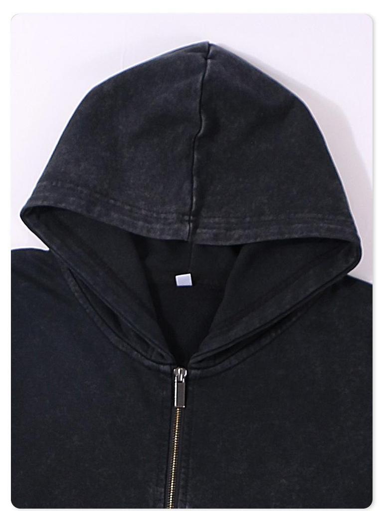 Unisex 400g Vintage Washed Zipper Hoodie - Retro Oversized Sweatshirt Jacket