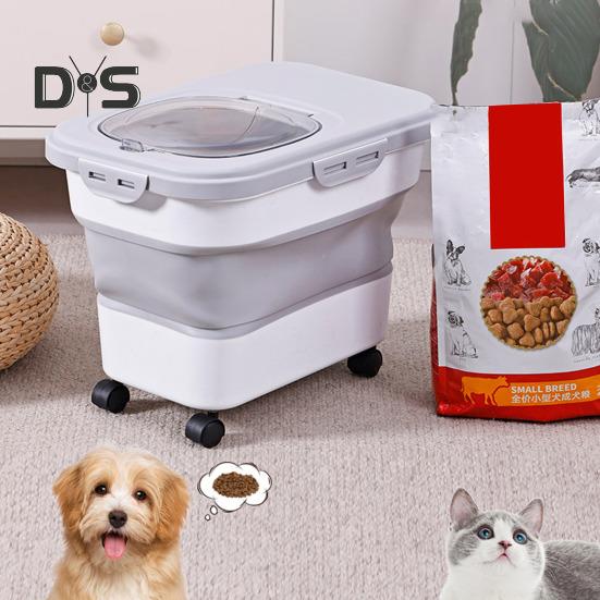 Collapsible Cat Dog Food Storage Container with Lid Wheels Design Large Capacity Dry Dog Cat Food Box Moisture Proof Box