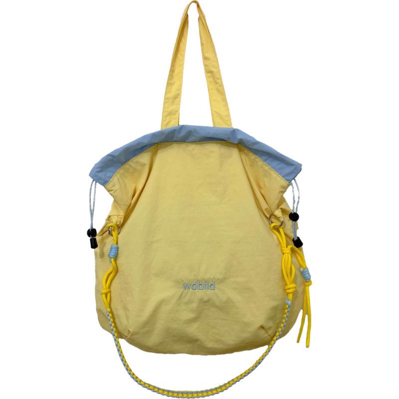 Color Block Canvas Shoulder Crossbody Bag Korean Style Drawstring Adjustable Strap Multifunctial Lightweight Handbag
