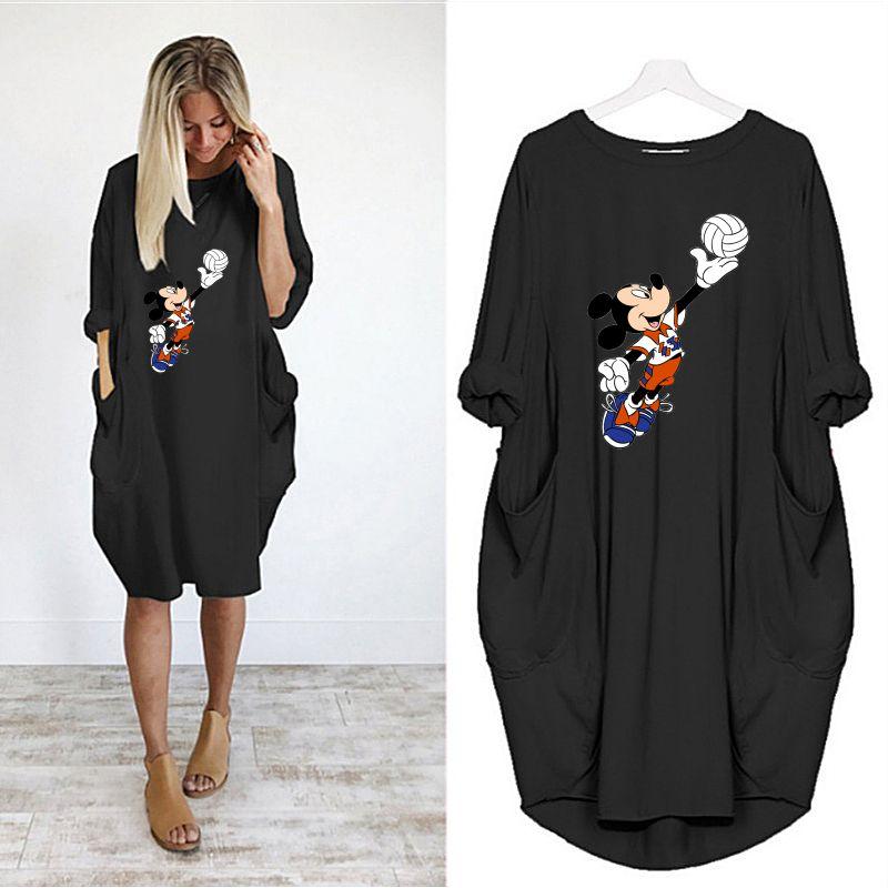 Mickey Mouse Plus Size Ladies Dress Vintage Print Woman Midi Dress Long  Sleeve Party Club Robes Vestidos Mujer comprar a buen precio — entrega  gratuita, reseñas reales con fotos — Joom