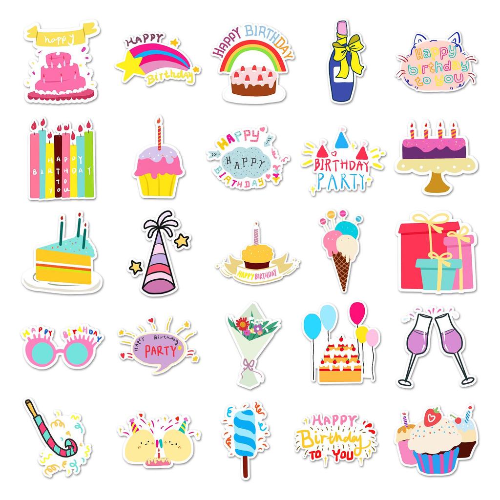 50 Cute Cartoon Birthday Stickers for Cake and Milk Tea Cup Decoration