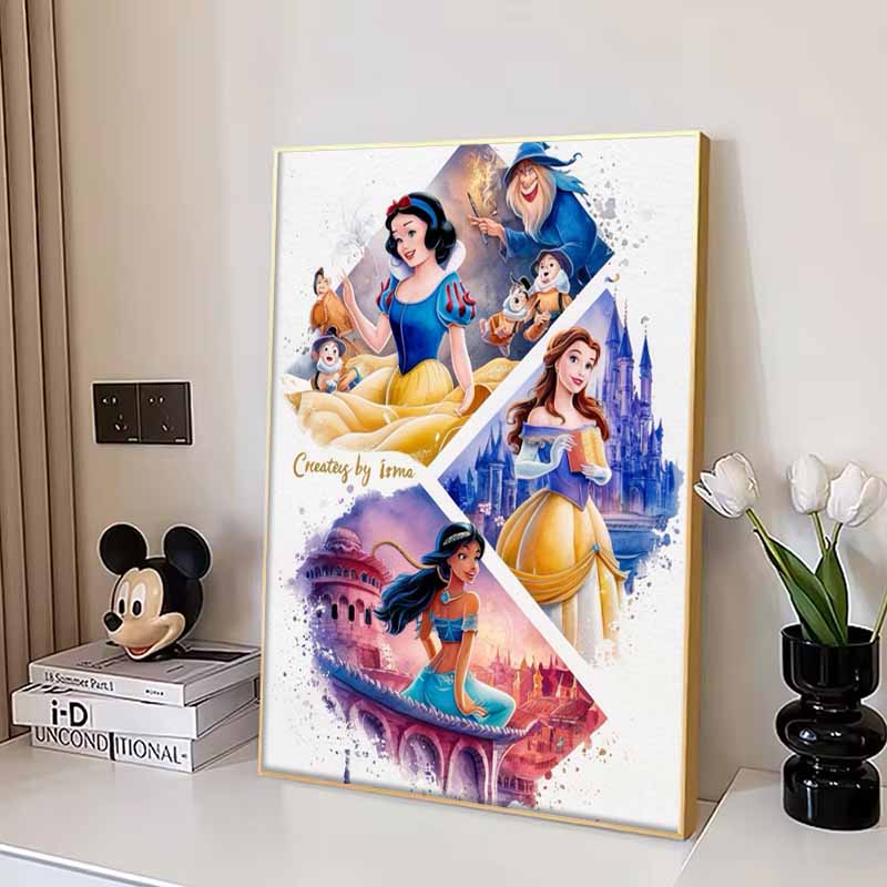 Disney 5D DIY Diamond Painting Disney Princess Illustrations, Cartoon Full Diamond Mosaic Diamond Painting Art Wall Decoration Craft Set