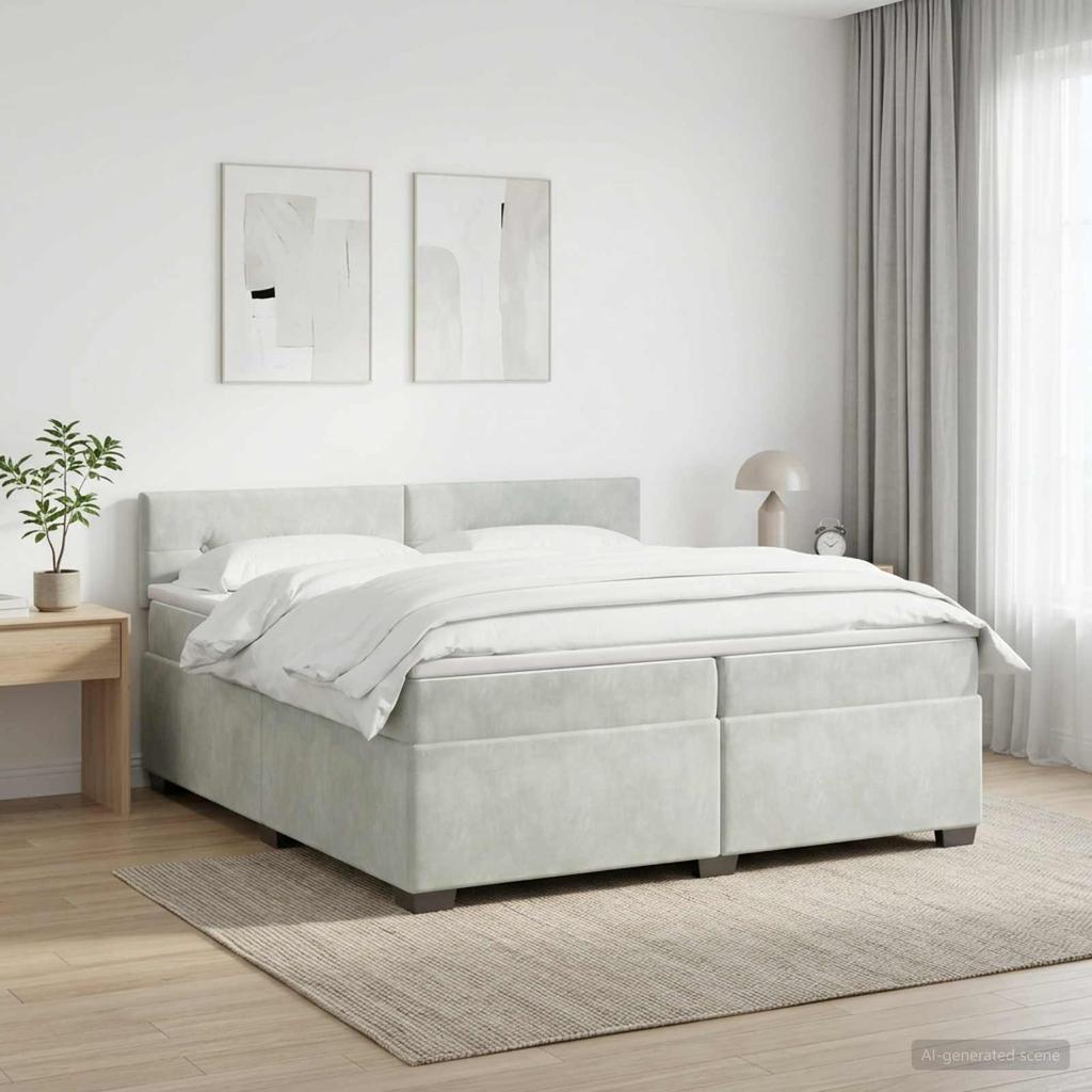 Box Spring Bed with Mattress Light Gray 200 X 200 Cm Velvet